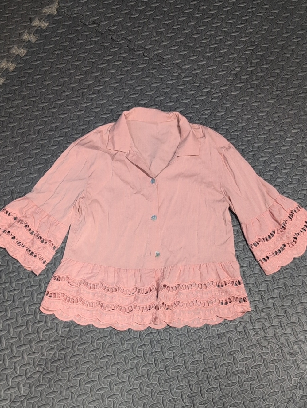 Pink Eyelet Ruffle Button-Up Blouse
